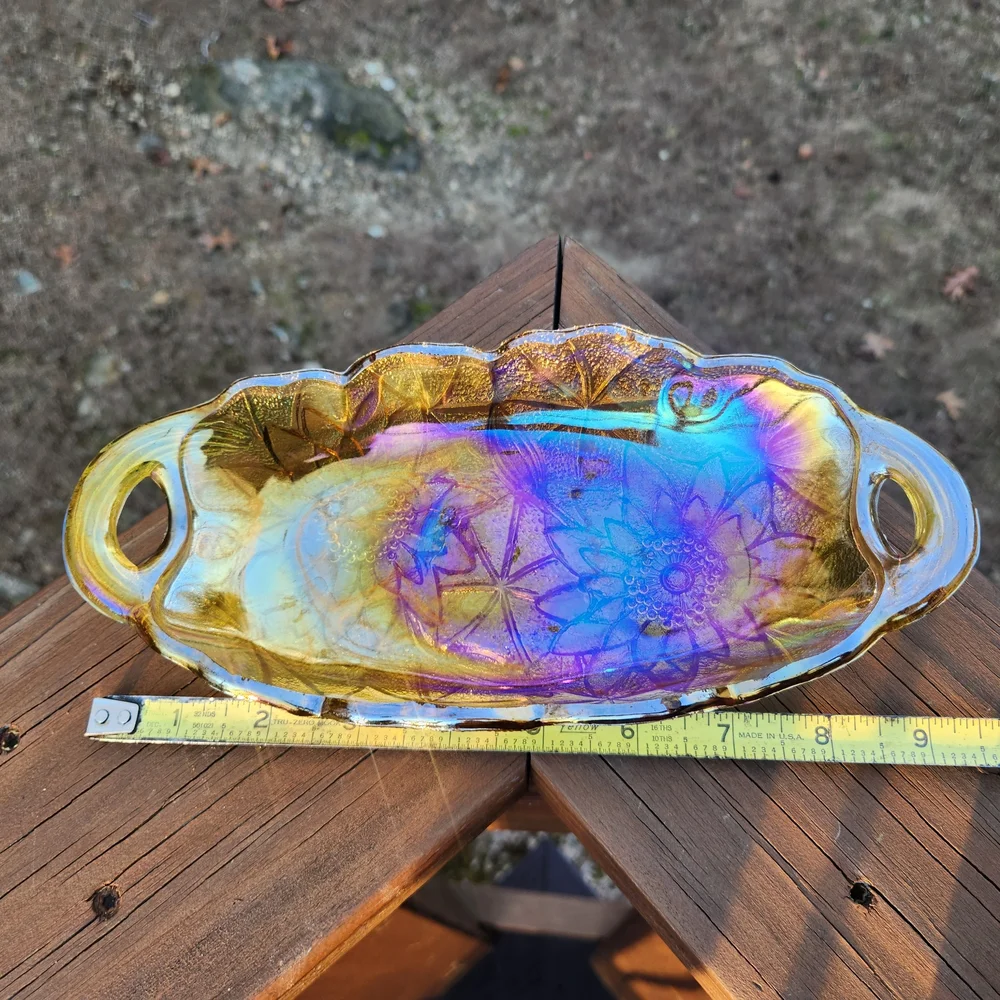 Indiana Glass Carnival Glass Lily Pons Relish Dish With Handles